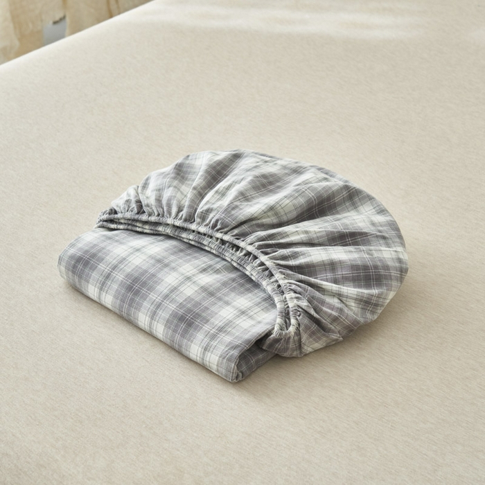 91家纺网 家纺一手货源 找家纺 早晨家纺 2025新款色织纯棉水洗棉床笠 轩尼诗-灰