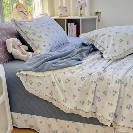91家纺网 家纺一手货源 找家纺 （总）奥虎家纺 2025新款纯棉花边小竹棉夏被四件套