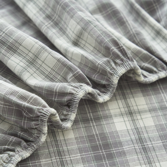 91家纺网 家纺一手货源 找家纺 早晨家纺 2025新款色织纯棉水洗棉床笠 轩尼诗-灰