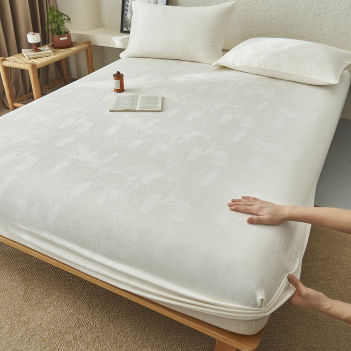 91家纺网 家纺一手货源 找家纺 早晨家纺 2025新款肌理纹纯棉提花床笠 肌理纹床笠-奶昔白