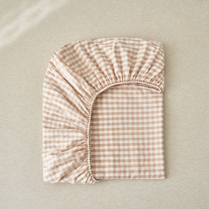 91家纺网 家纺一手货源 找家纺 早晨家纺 2025新款色织纯棉水洗棉床笠 粉小格