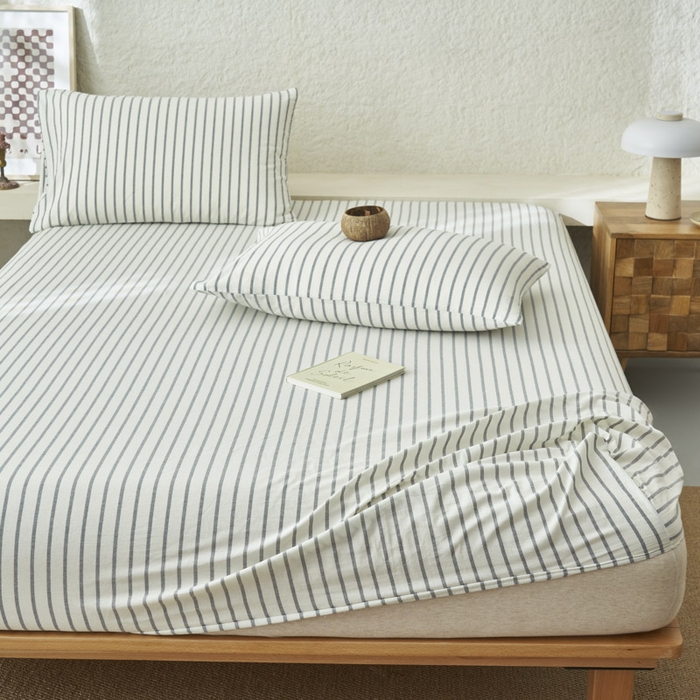 91家纺网 家纺一手货源 找家纺 早晨家纺 2025新款色织纯棉水洗棉床笠 格律时尚-灰