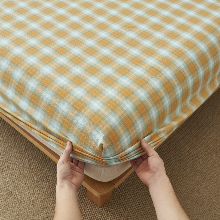 91家纺网 家纺一手货源 找家纺 早晨家纺 2025新款色织纯棉水洗棉床笠 沐夏-桔