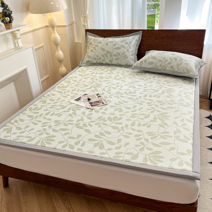 91家纺网 家纺一手货源 找家纺 宜代光年 2025新款冷凝丝提花凉席多功能地垫 凉感叶繁床垫-绿