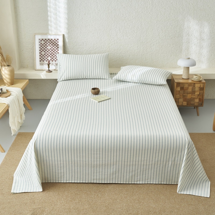 91家纺网 家纺一手货源 找家纺 早晨家纺 2025新款色织纯棉水洗棉床单 格律时尚-浅兰