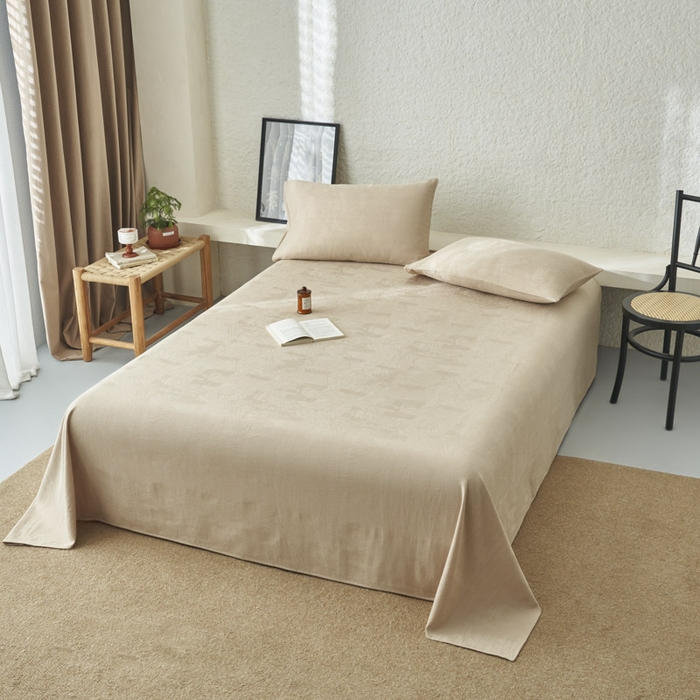 91家纺网 家纺一手货源 找家纺 早晨家纺 2025新款肌理纹纯棉提花床单 肌理纹床单-浅驼