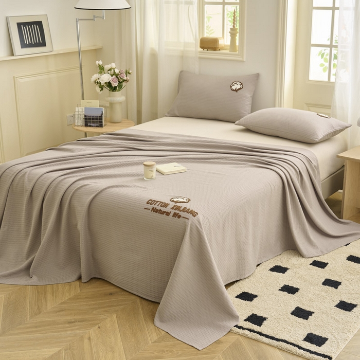 91家纺网 家纺一手货源 找家纺 早晨家纺 2025新款纯棉华夫格床单 纯棉华夫格床单-浅灰