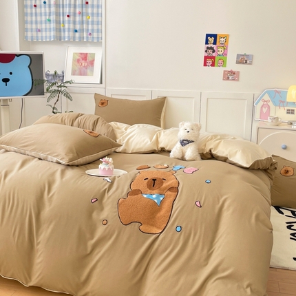 首尔家纺 2025新款云朵棉卡通毛巾绣四件套 小熊