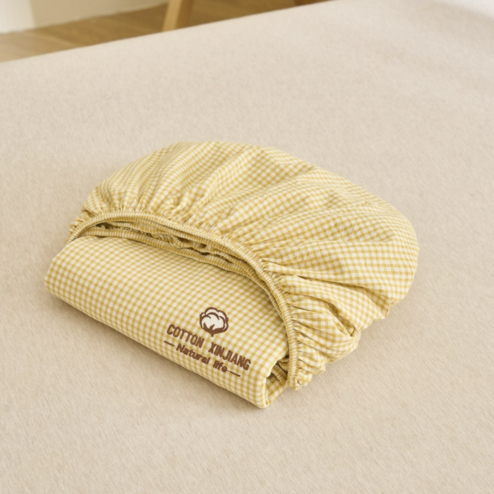 91家纺网 家纺一手货源 找家纺 早晨家纺 2025新款色织纯棉水洗棉毛巾绣床笠 星曜床笠-姜黄