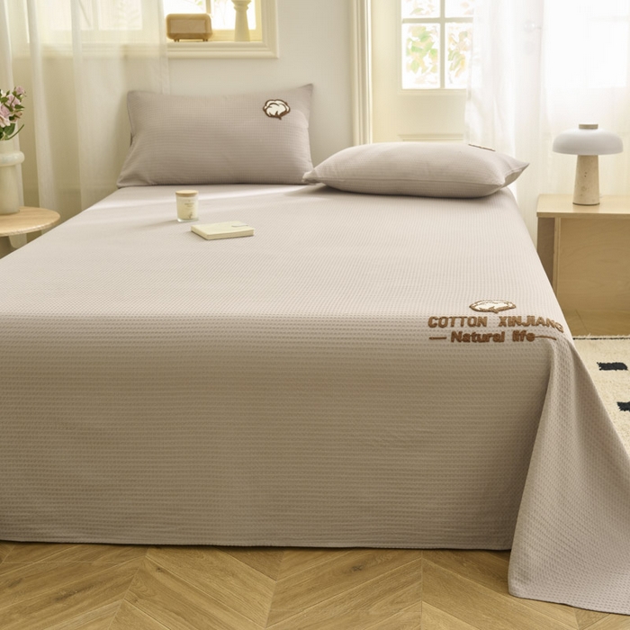 91家纺网 家纺一手货源 找家纺 早晨家纺 2025新款纯棉华夫格床单 纯棉华夫格床单-浅灰