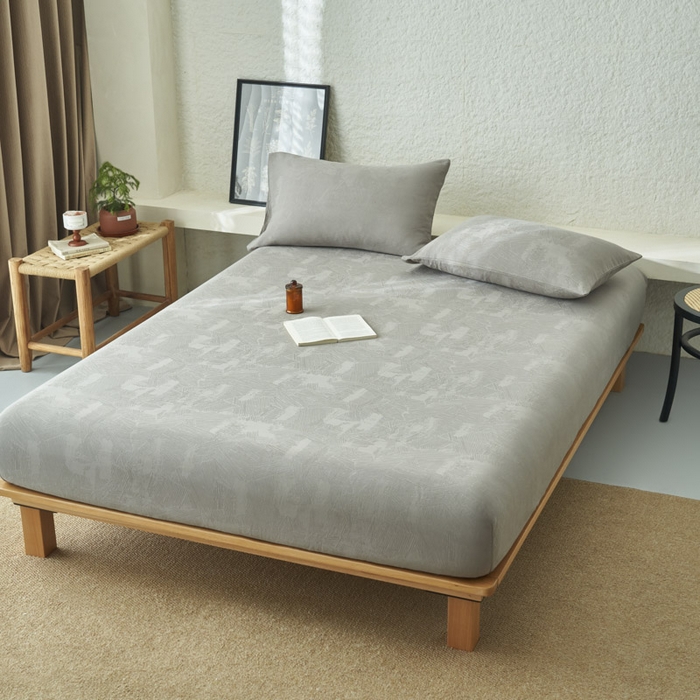 91家纺网 家纺一手货源 找家纺 早晨家纺 2025新款肌理纹纯棉提花床笠 肌理纹床笠-浅灰