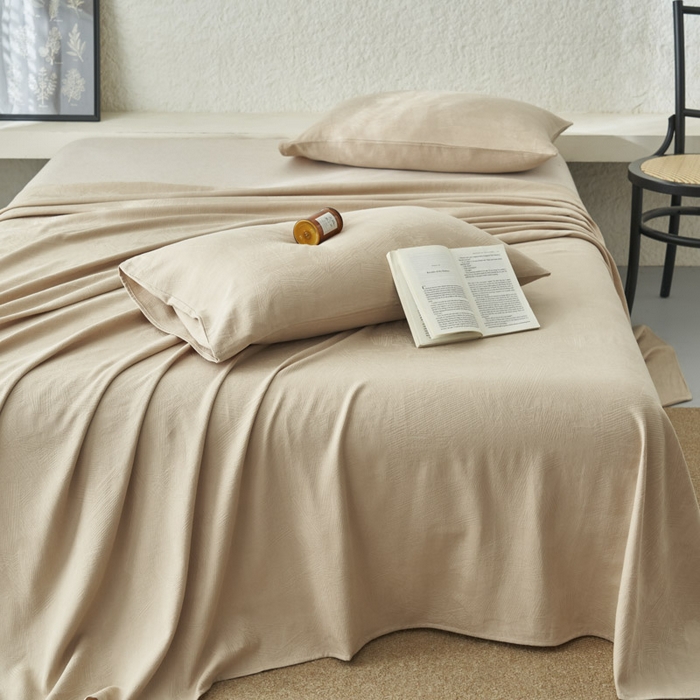 91家纺网 家纺一手货源 找家纺 早晨家纺 2025新款肌理纹纯棉提花床单 肌理纹床单-浅驼