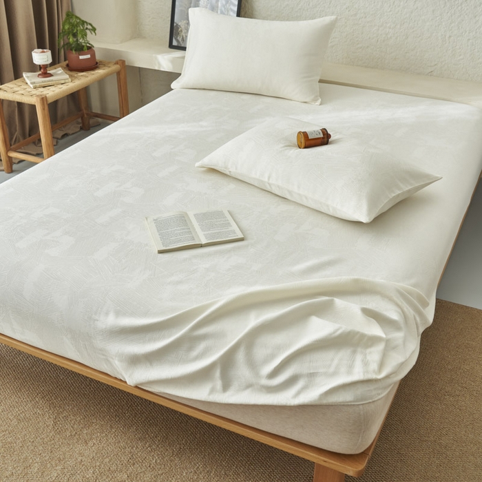 91家纺网 家纺一手货源 找家纺 早晨家纺 2025新款肌理纹纯棉提花床笠 肌理纹床笠-奶昔白