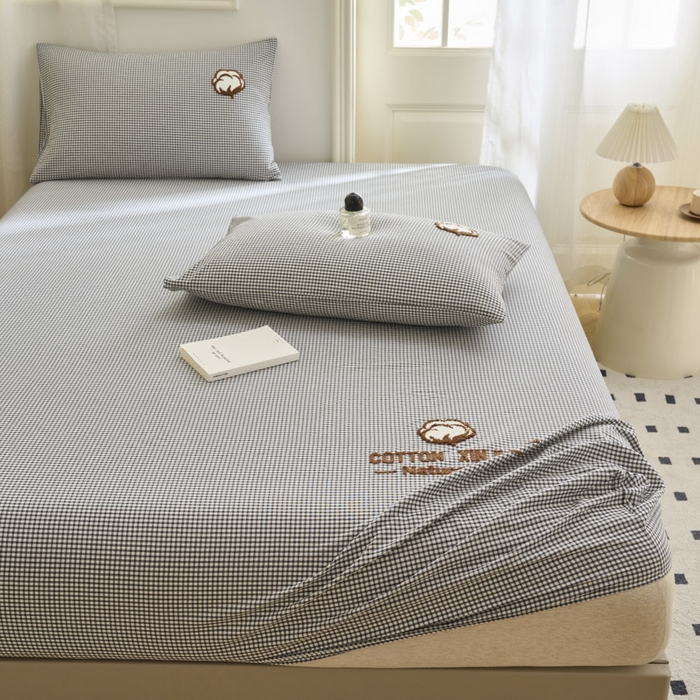 91家纺网 家纺一手货源 找家纺 早晨家纺 2025新款色织纯棉水洗棉毛巾绣床笠 星曜床笠-深灰