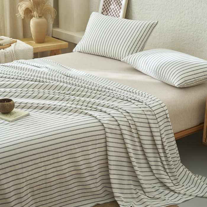 91家纺网 家纺一手货源 找家纺 早晨家纺 2025新款色织纯棉水洗棉床单 格律时尚-灰