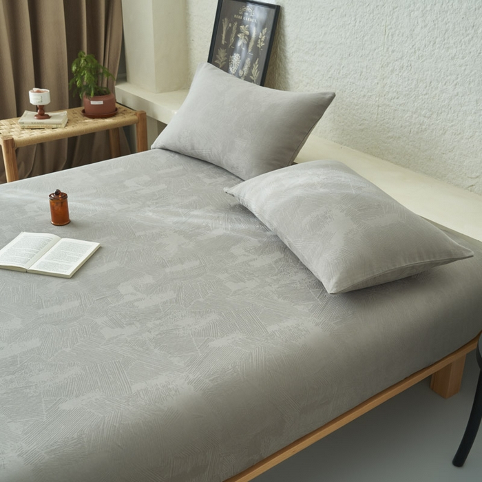 91家纺网 家纺一手货源 找家纺 早晨家纺 2025新款肌理纹纯棉提花床笠 肌理纹床笠-浅灰