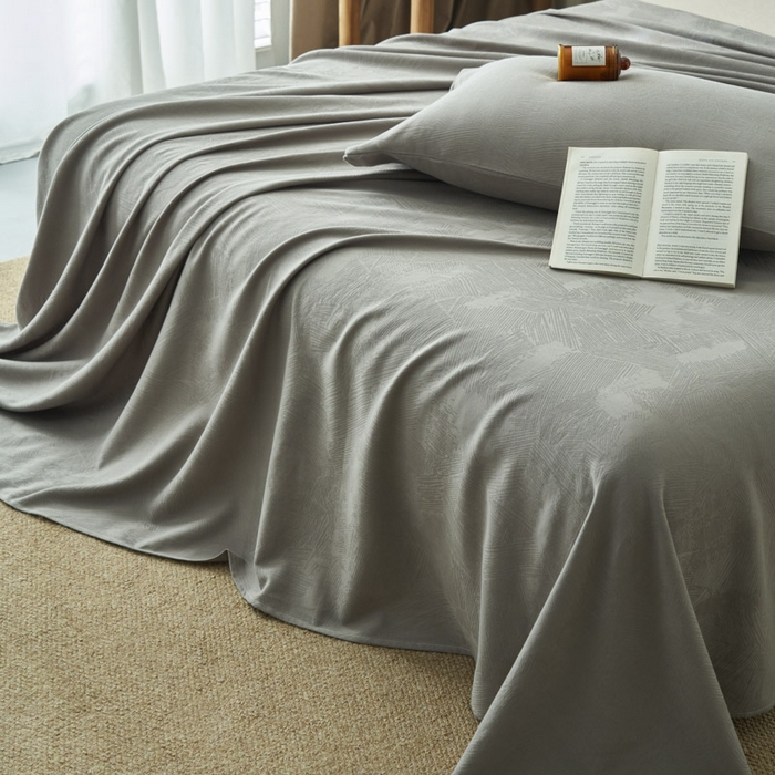 91家纺网 家纺一手货源 找家纺 早晨家纺 2025新款肌理纹纯棉提花床单 肌理纹床单-浅灰