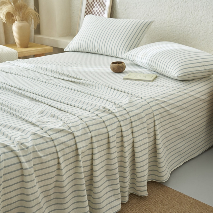 91家纺网 家纺一手货源 找家纺 早晨家纺 2025新款色织纯棉水洗棉床单 格律时尚-浅兰