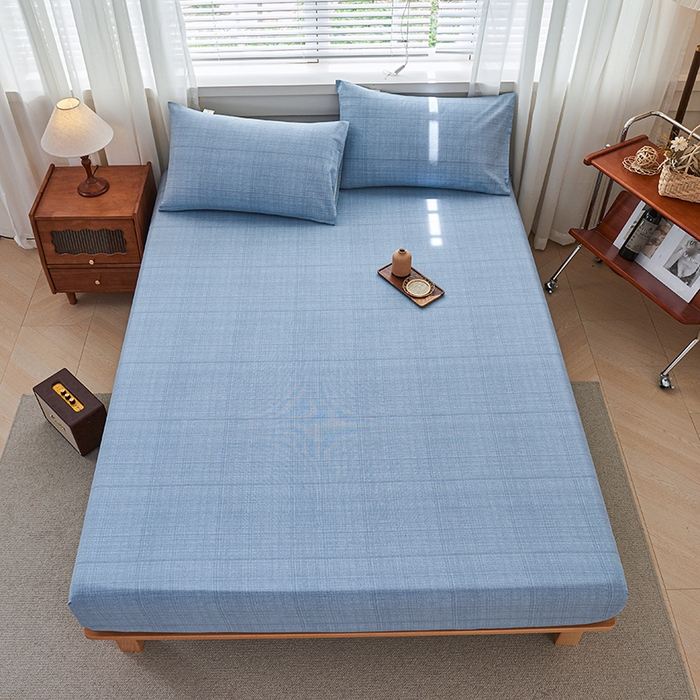 91家纺网 家纺一手货源 找家纺 义博家纺 2025新款纯棉老粗布床笠 海军蓝