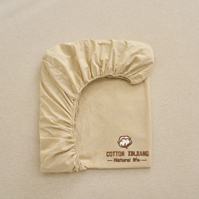 91家纺网 家纺一手货源 找家纺 早晨家纺 2025新款色织纯棉水洗棉毛巾绣床笠 流年床笠-姜黄