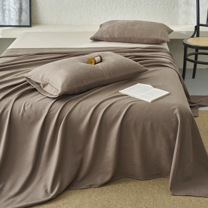 91家纺网 家纺一手货源 找家纺 早晨家纺 2025新款肌理纹纯棉提花床单 肌理纹床单-中灰