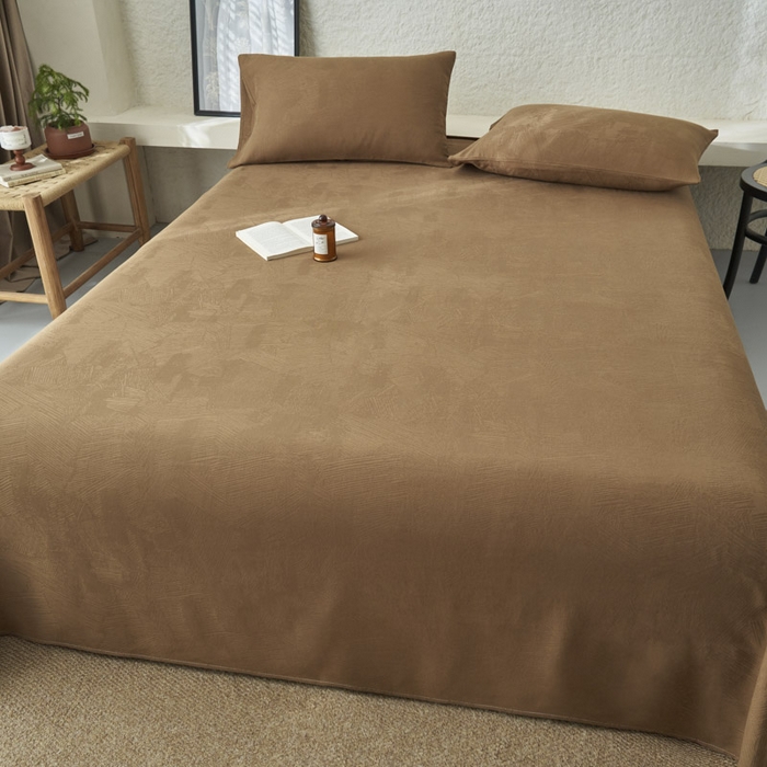 91家纺网 家纺一手货源 找家纺 早晨家纺 2025新款肌理纹纯棉提花床单 肌理纹床单-棕色