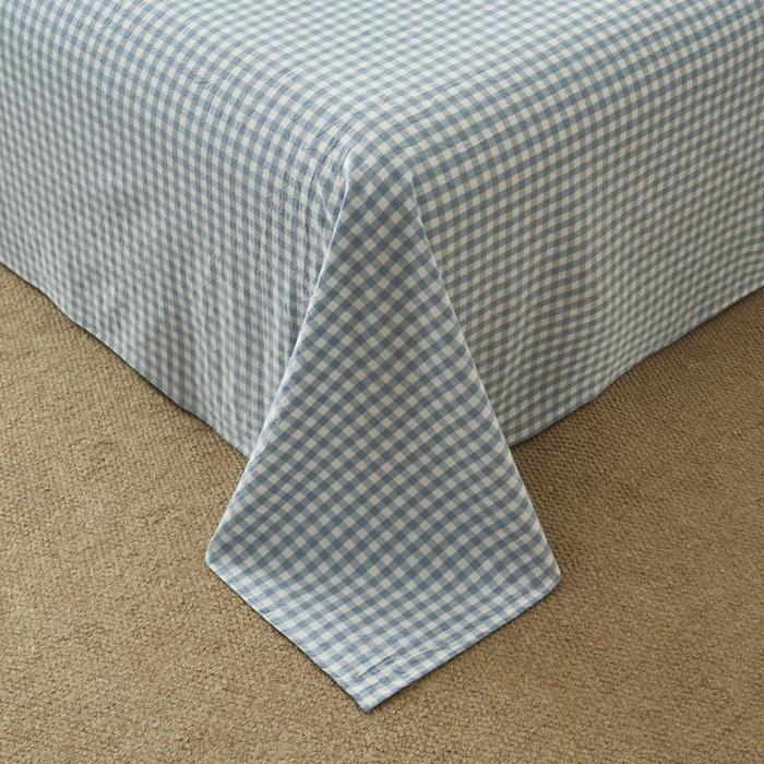 91家纺网 家纺一手货源 找家纺 早晨家纺 2025新款色织纯棉水洗棉床单 蓝小格