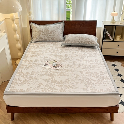 宜代光年 2025新款冷凝丝提花凉席多功能地垫 凉感繁花床垫-咖