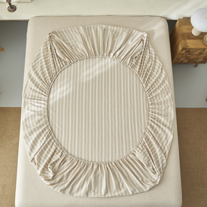 91家纺网 家纺一手货源 找家纺 早晨家纺 2025新款色织纯棉水洗棉床笠 雅诗-咖