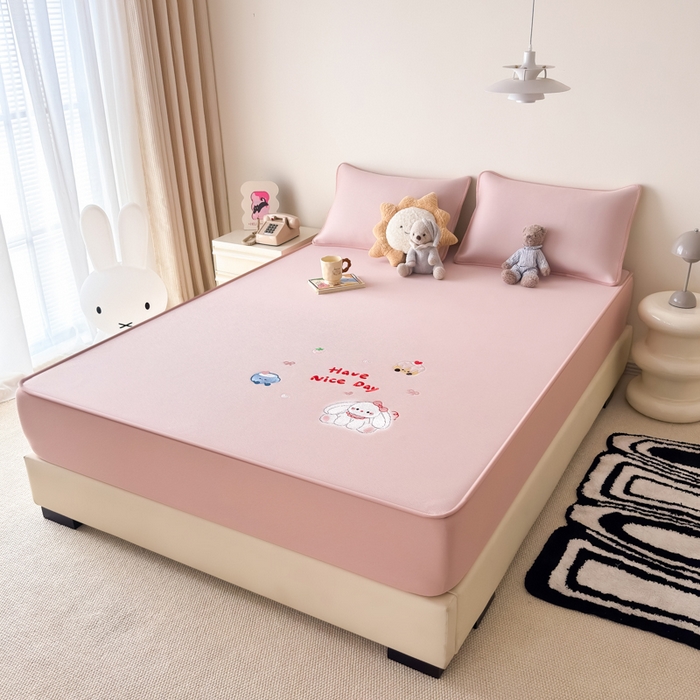 91家纺网 家纺一手货源 找家纺 九花鹿 2025新款凉感PE卡通冰丝席-床笠款 床笠款-派对小兔