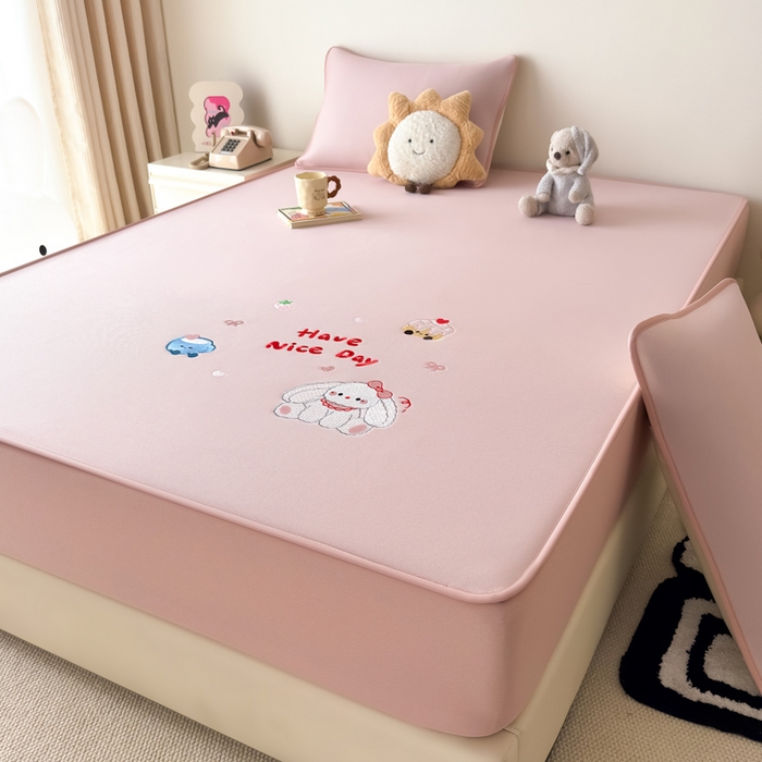 91家纺网 家纺一手货源 找家纺 九花鹿 2025新款凉感PE卡通冰丝席-床笠款 床笠款-派对小兔