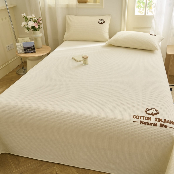 91家纺网 家纺一手货源 找家纺 早晨家纺 2025新款纯棉华夫格床单 纯棉华夫格床单-奶昔白