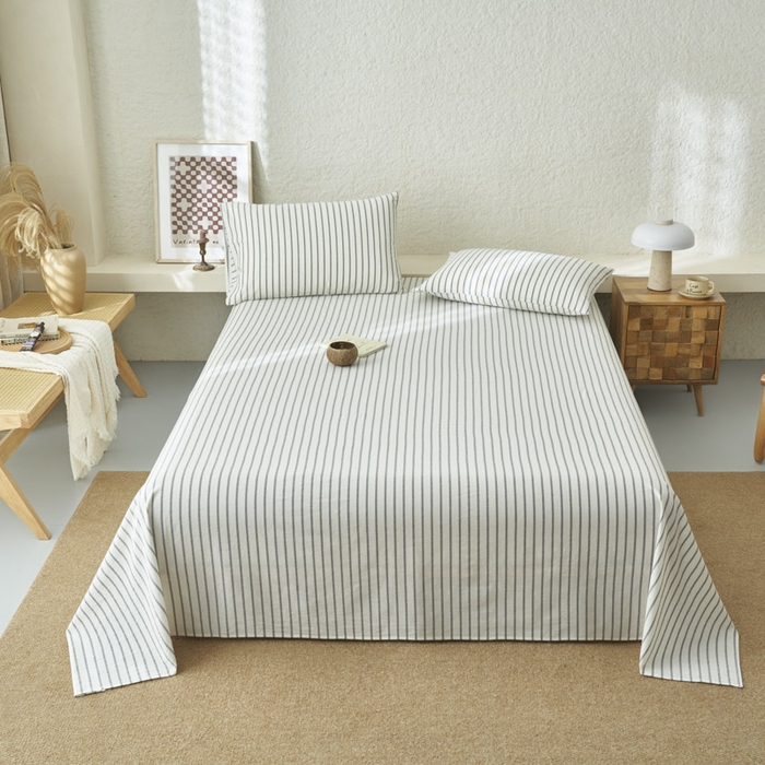 91家纺网 家纺一手货源 找家纺 早晨家纺 2025新款色织纯棉水洗棉床单 格律时尚-灰