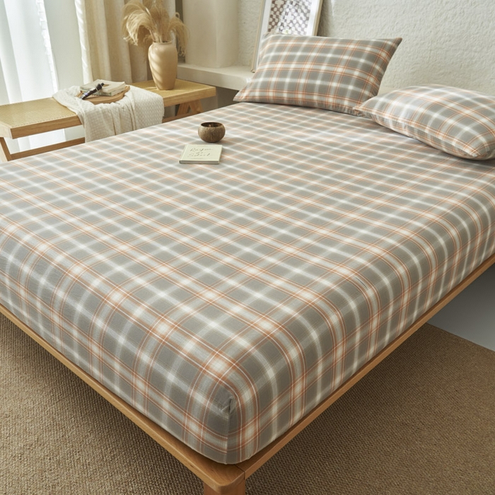 91家纺网 家纺一手货源 找家纺 早晨家纺 2025新款色织纯棉水洗棉床笠 洛卡-灰