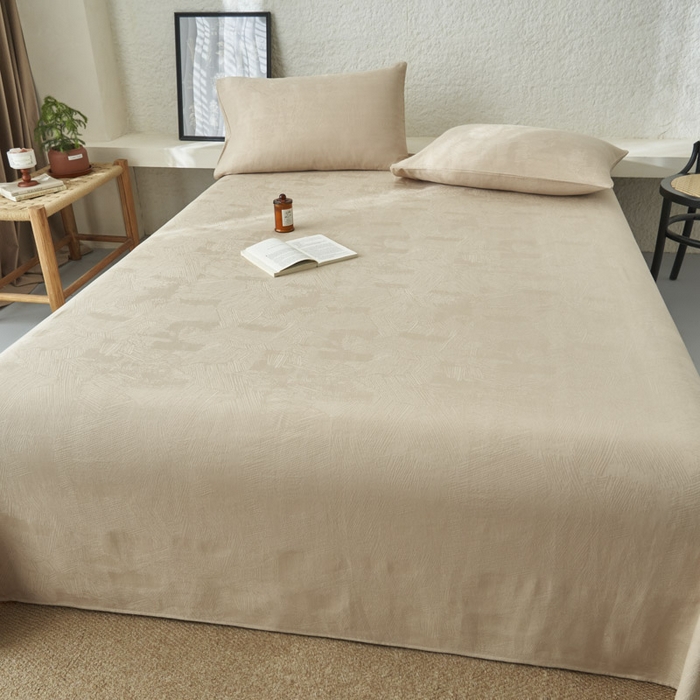 91家纺网 家纺一手货源 找家纺 早晨家纺 2025新款肌理纹纯棉提花床单 肌理纹床单-浅驼