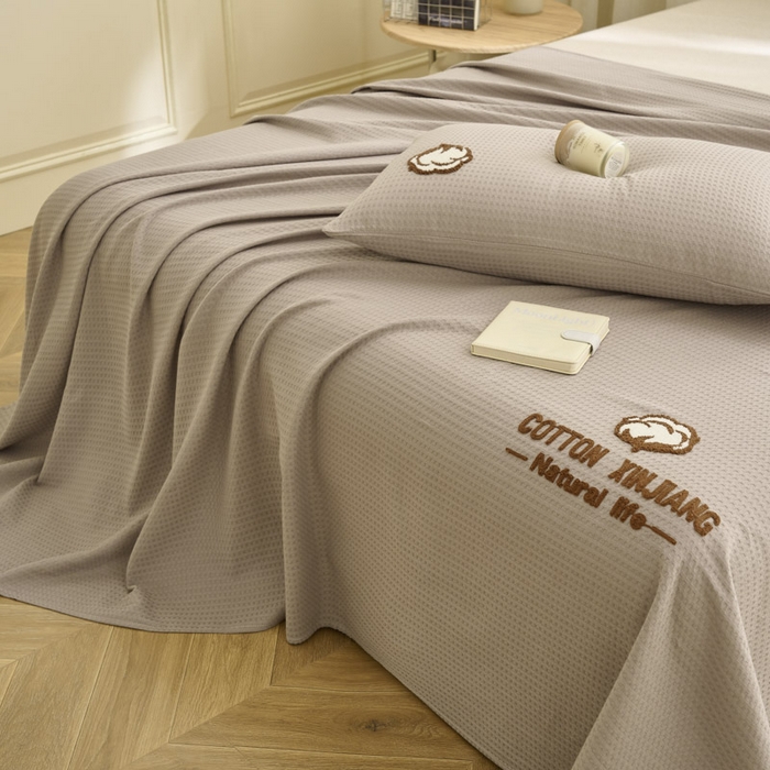 91家纺网 家纺一手货源 找家纺 早晨家纺 2025新款纯棉华夫格床单 纯棉华夫格床单-浅灰