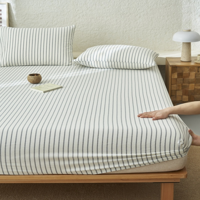 91家纺网 家纺一手货源 找家纺 早晨家纺 2025新款色织纯棉水洗棉床笠 格律时尚-灰