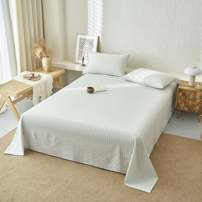 91家纺网 家纺一手货源 找家纺 早晨家纺 2025新款色织纯棉水洗棉床单 科瑞-蓝