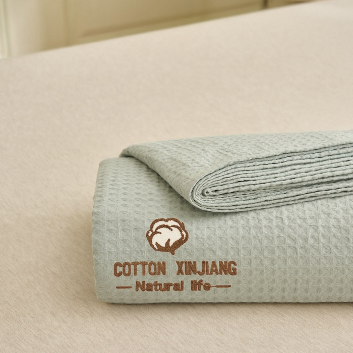 91家纺网 家纺一手货源 找家纺 早晨家纺 2025新款纯棉华夫格床单 纯棉华夫格床单-浅蓝