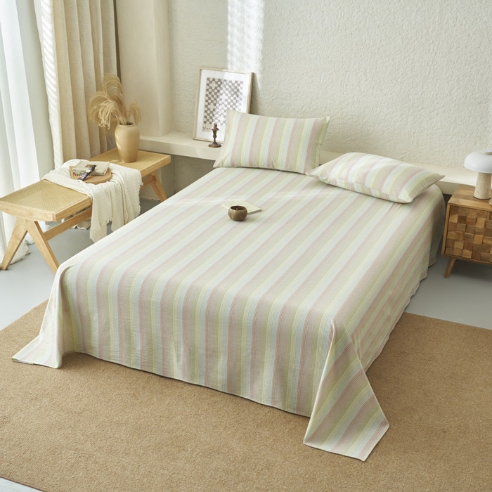 91家纺网 家纺一手货源 找家纺 早晨家纺 2025新款色织纯棉水洗棉床单 克鲁奇-绿