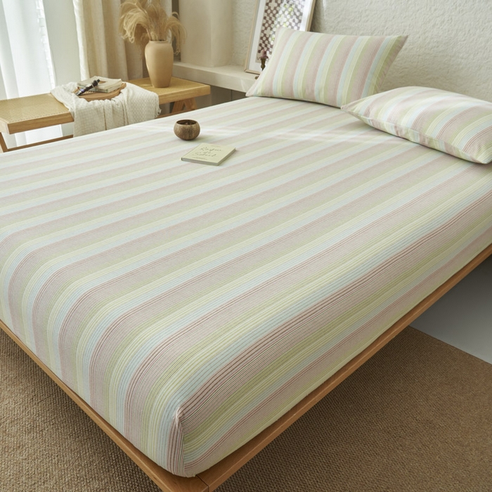 91家纺网 家纺一手货源 找家纺 早晨家纺 2025新款色织纯棉水洗棉床笠 克鲁奇-绿