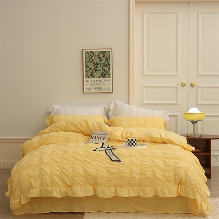 （总）久久红 2025新款韩版简约方格泡泡纱夏被四件套