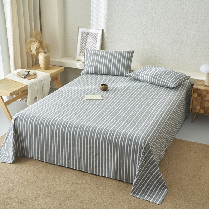 91家纺网 家纺一手货源 找家纺 早晨家纺 2025新款色织纯棉水洗棉床单 轩尼诗-灰