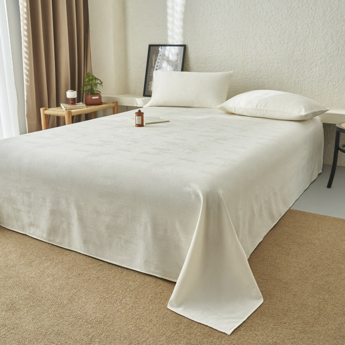 91家纺网 家纺一手货源 找家纺 早晨家纺 2025新款肌理纹纯棉提花床单 肌理纹床单-奶昔白