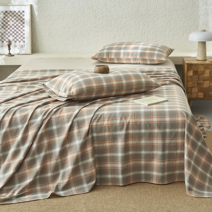 91家纺网 家纺一手货源 找家纺 早晨家纺 2025新款色织纯棉水洗棉床单 洛卡-灰