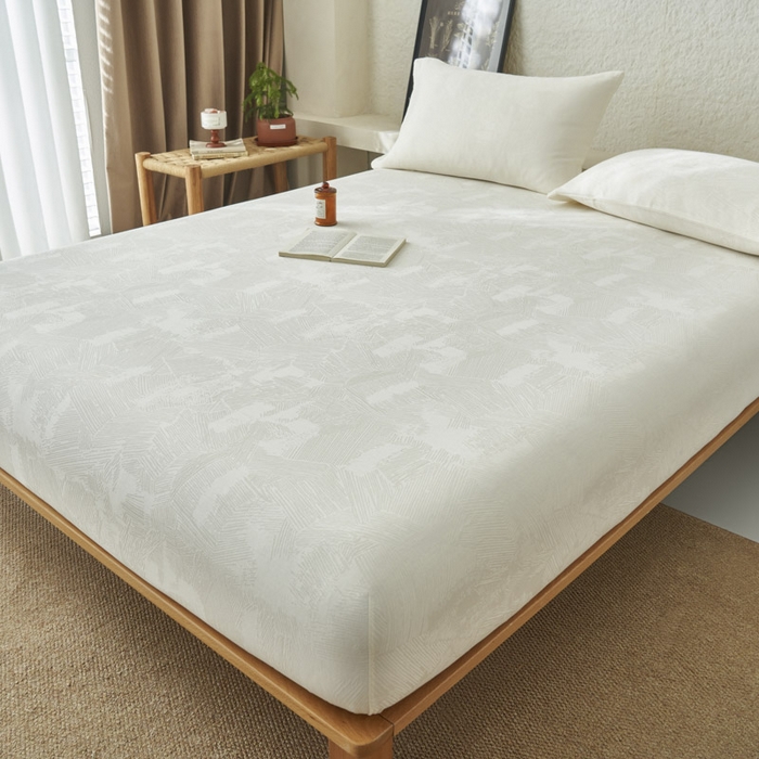 91家纺网 家纺一手货源 找家纺 早晨家纺 2025新款肌理纹纯棉提花床笠 肌理纹床笠-奶昔白