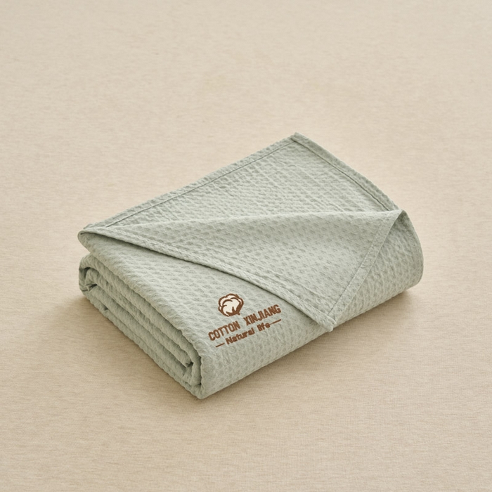 91家纺网 家纺一手货源 找家纺 早晨家纺 2025新款纯棉华夫格床单 纯棉华夫格床单-浅蓝