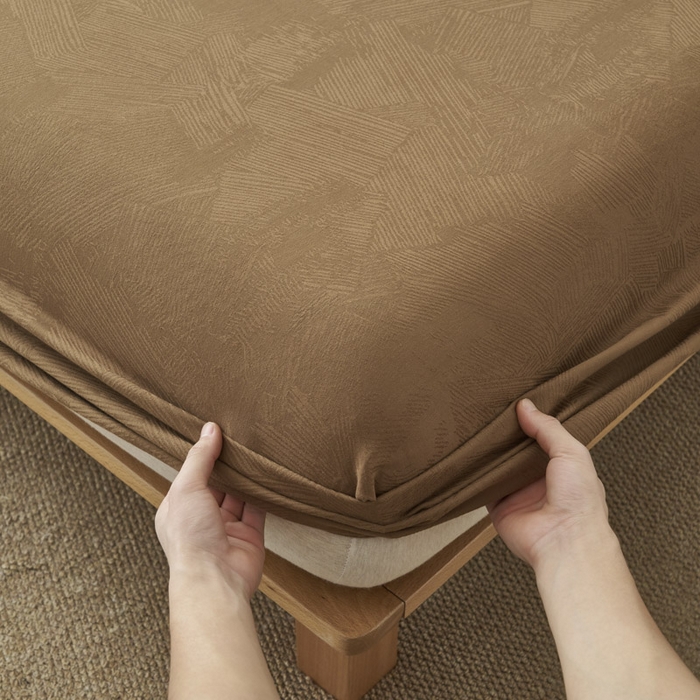 91家纺网 家纺一手货源 找家纺 早晨家纺 2025新款肌理纹纯棉提花床笠 肌理纹床笠-棕色