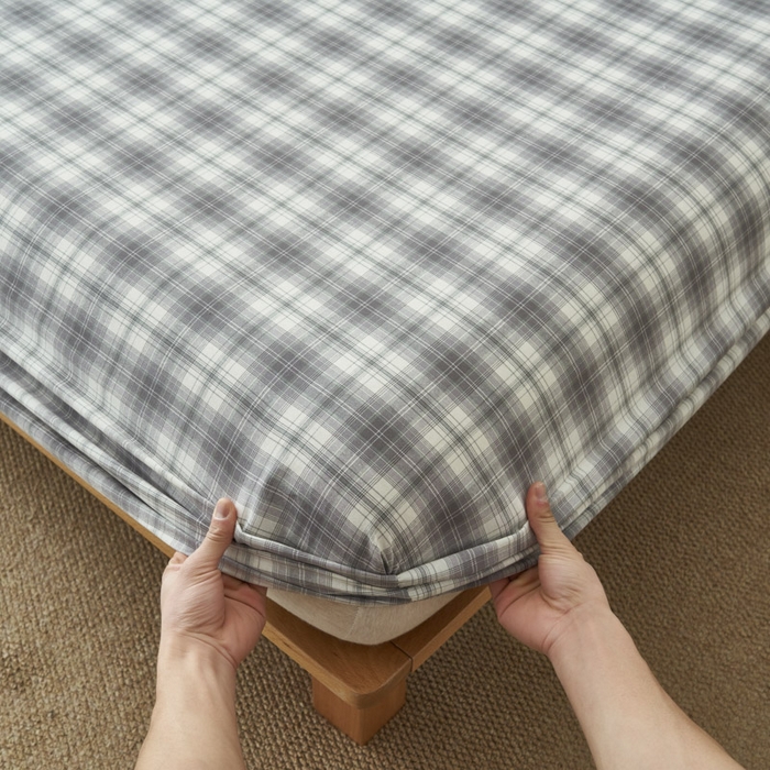 91家纺网 家纺一手货源 找家纺 早晨家纺 2025新款色织纯棉水洗棉床笠 轩尼诗-灰