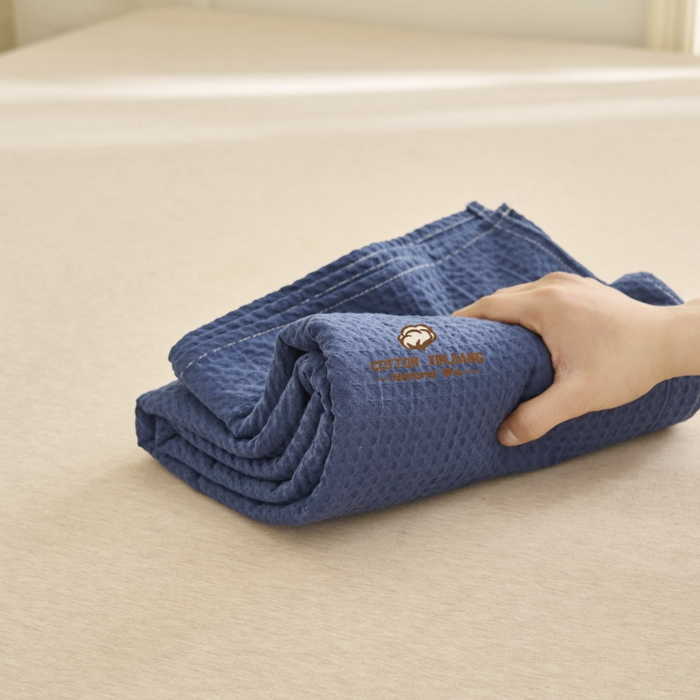 91家纺网 家纺一手货源 找家纺 早晨家纺 2025新款纯棉华夫格床单 纯棉华夫格床单-牛仔蓝